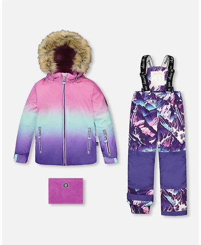 Deux par Girl Two-Piece Play Snowsuit Purple Mountain Print