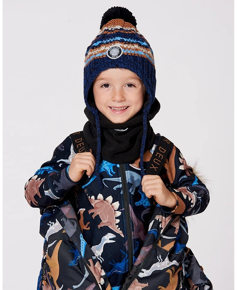 Deux par Boy Lined Peruvian Knit Winter Hat with Pompom Taupe and Navy - Toddler|Child