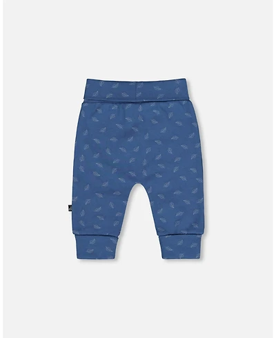 Deux par Baby Boy Cotton Evolutive Pants Blue Printed Leaves