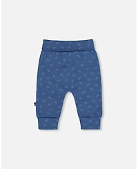 Deux par Baby Boy Cotton Evolutive Pants Blue Printed Leaves