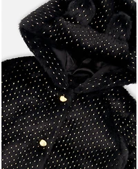 Deux par Girl Bear Faux Fur Coat Black with Gold Polka Dots - Toddler|Child