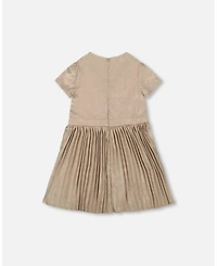Deux par Girl Short Sleeve Dress with Pleated Skirt Light Caramel - Toddler|Child