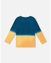 Deux par Boy Long Sleeve Cotton Gradient Jersey Tee Dark Teal