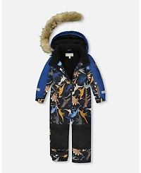 Deux par Boy One-Piece Play Snowsuit Black Dinosaur Print - Child
