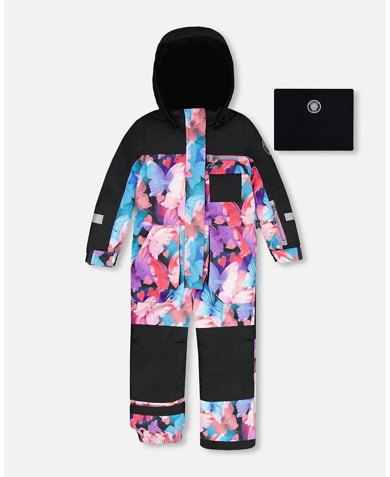 Deux par Girl One-Piece Play Snowsuit Black Butterfly Print