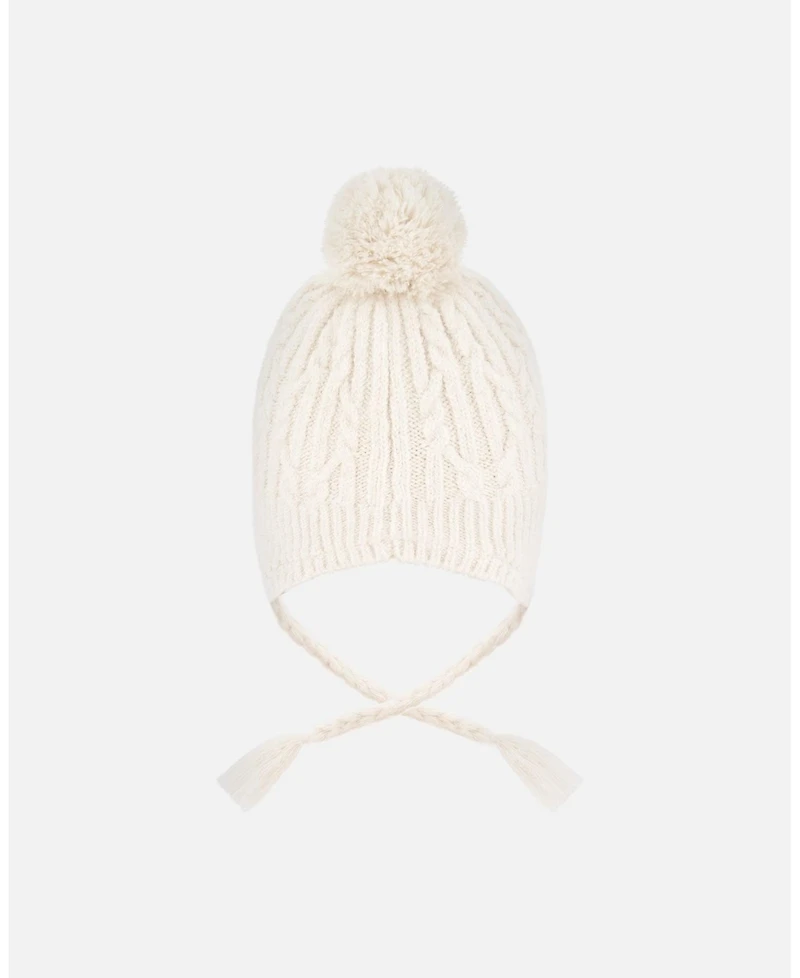 Deux par Kids Unisex Lined Winter Hat with Pompom Off-White - Toddler|Child
