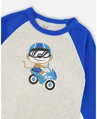 Deux par Baby Boys Two-Piece Cotton Pajama Set Beige Monkey Print