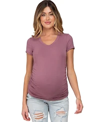 Pinkblush Maternity Dark Mauve Basic Short Sleeve Fitted Top