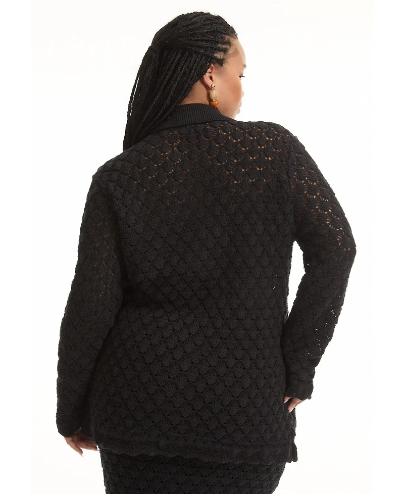 June + Vie Women's Crochet Button Down Shirt