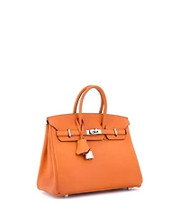 Pre-Owned Hermes Birkin 25 Handbag Orange Epsom with Palladium Hardware