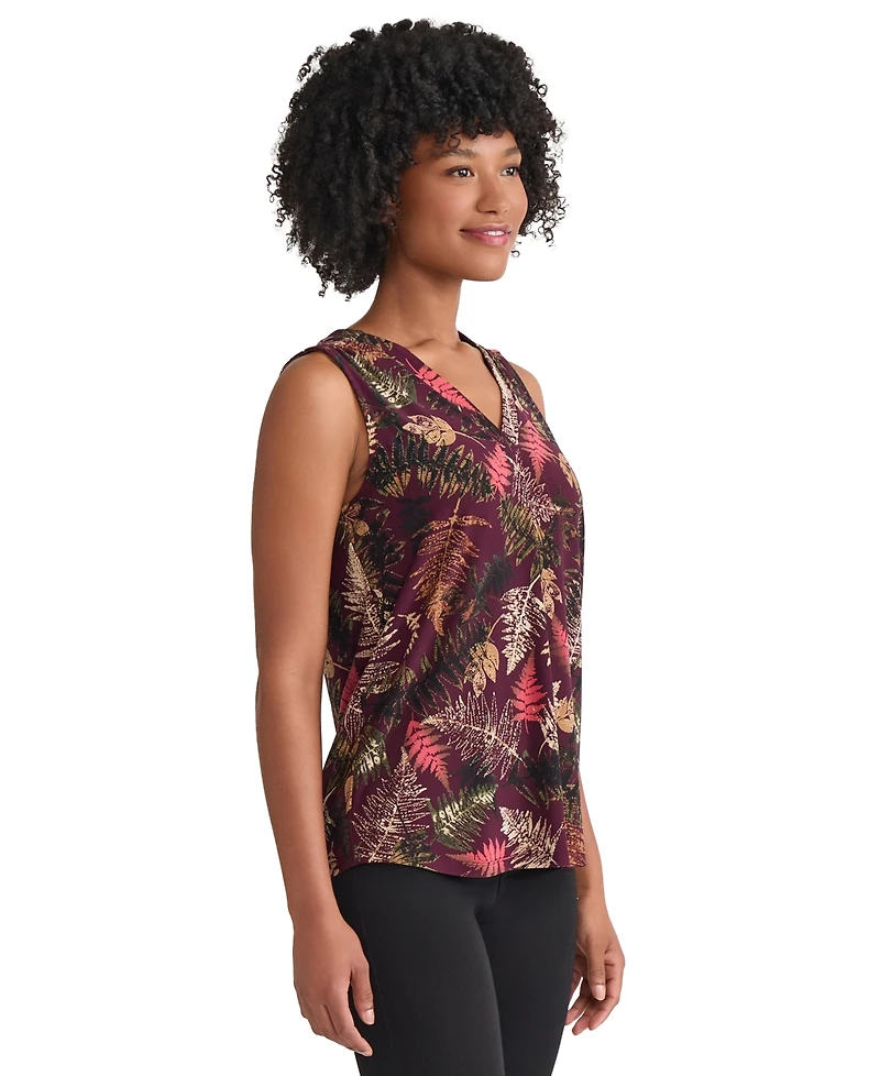 Jones New York Women's Sleeveless V-Neck Pleat Front Top