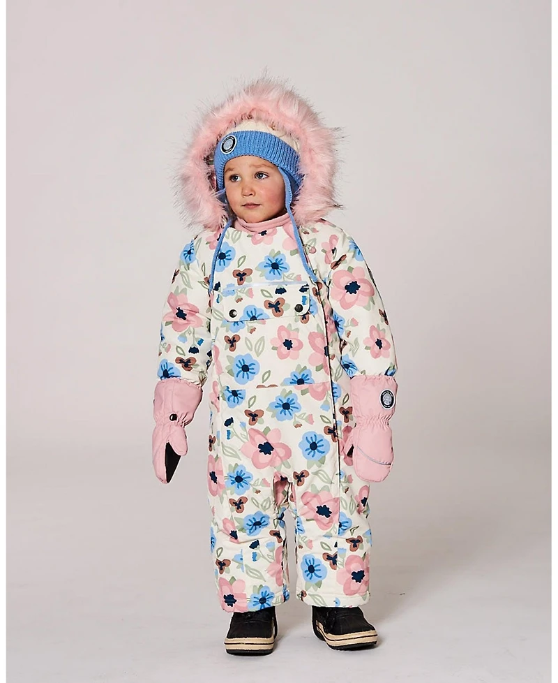 Deux par Baby Girl One-Piece Play Snowsuit Designed for Car Seat Off-White Flower Print - Baby|Toddler