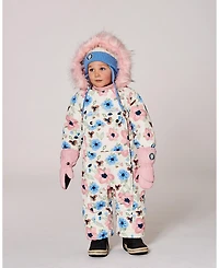 Deux par Baby Girl One-Piece Play Snowsuit Designed for Car Seat Off-White Flower Print - Baby|Toddler