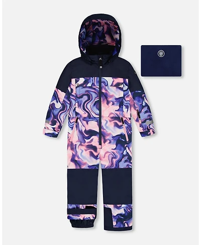Deux par Girl One-Piece Teknik Snowsuit Pink and Blue Marble