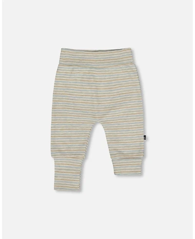 Deux par Baby Boy Cotton Evolutive Pants Striped Heather Beige and Gray