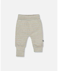 Deux par Baby Boy Cotton Evolutive Pants Striped Heather Beige and Gray