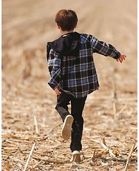 Deux par Boy Long Sleeve Hooded Flannel Shirt Blue and Black