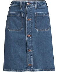 Lands' End Women's Soft Denim Mid Rise Button Through Above the Knee Skirt