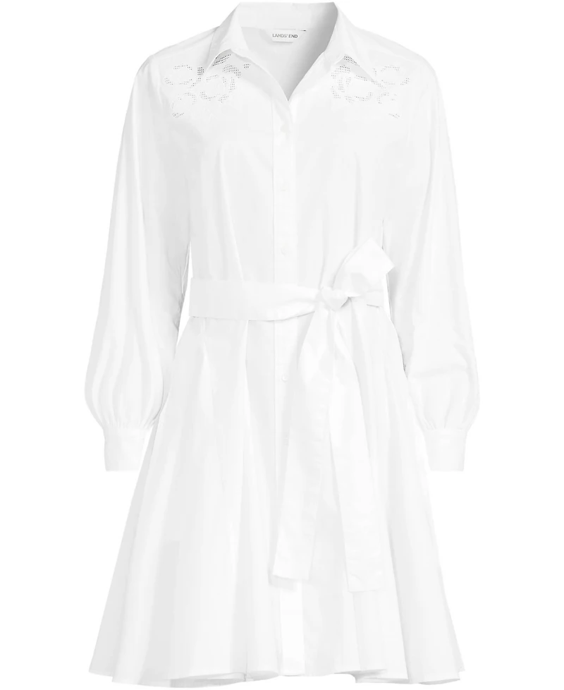 Lands' End Women's Embroidered Poplin Button Front Dress with Godets
