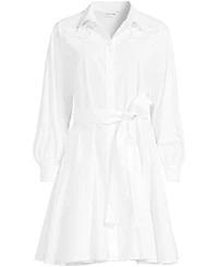 Lands' End Women's Embroidered Poplin Button Front Dress with Godets
