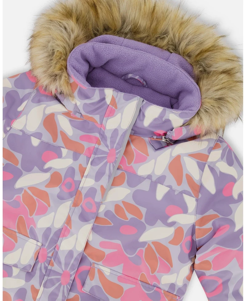 Deux par Toddler Girls Two-Piece Discover Snowsuit with Printed Jacket Purple Gray - Toddler|Child