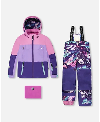 Deux par Girl Two-Piece Teknik Snowsuit Purple Mountain Print - Child