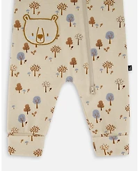 Deux par Deux Baby Boy Cotton Zipped Romper Beige Tree Print - Baby
