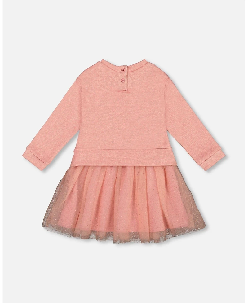 Deux par Girl Bi-Material Dress Dusty Pink with Mesh Skirt and Unicorn - Child