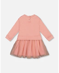 Deux par Girl Bi-Material Dress Dusty Pink with Mesh Skirt and Unicorn - Child