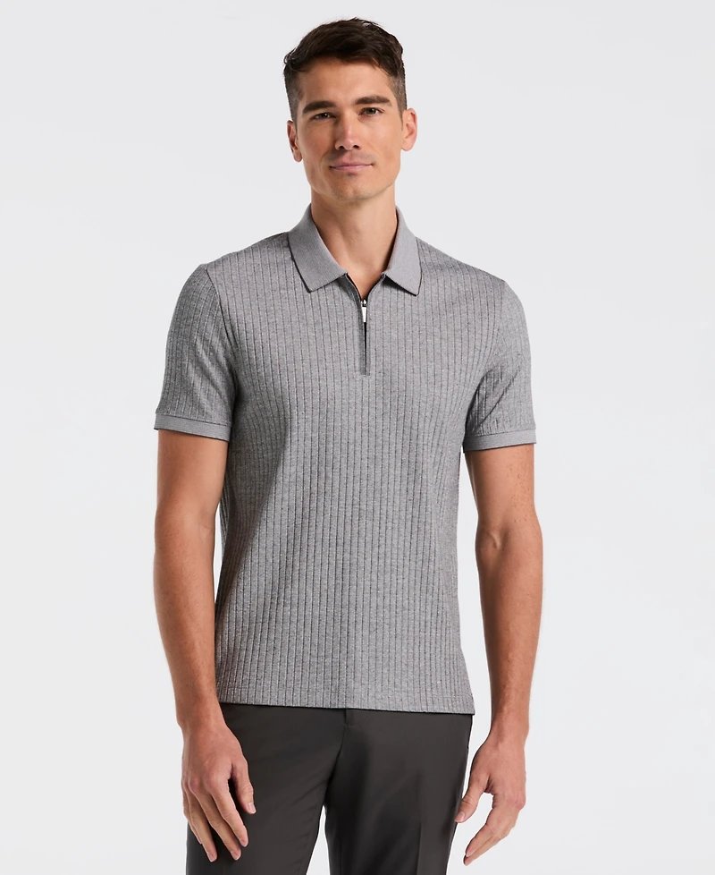 Perry Ellis Men's Slim-Fit Ribbed Zip Polo Shirt