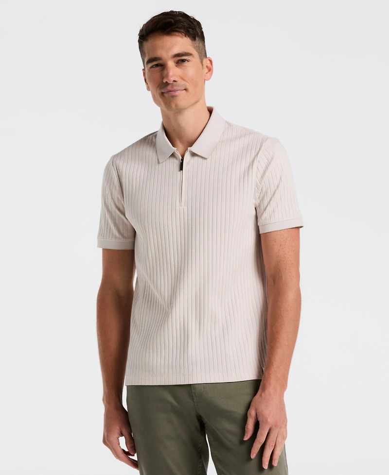 Perry Ellis Men's Slim-Fit Ribbed Zip Polo Shirt