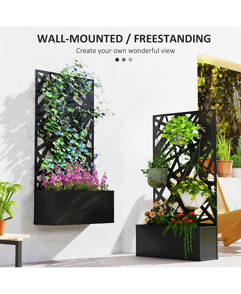Outsunny Metal Raised Garden Bed with Privacy Screen Outdoor Planter Box