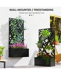 Outsunny Metal Raised Garden Bed with Privacy Screen Outdoor Planter Box