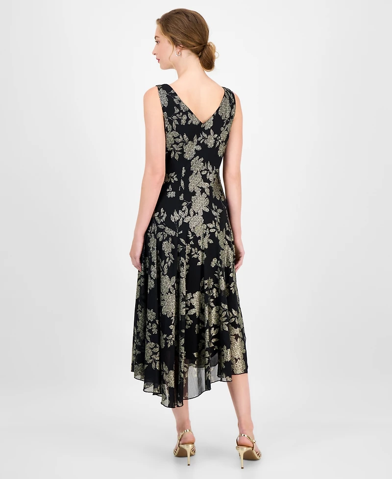 Connected Women's Foil Chiffon Asymmetric-Hem Dress