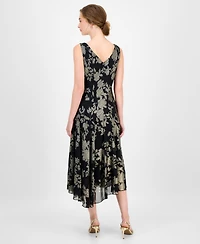Connected Women's Foil Chiffon Asymmetric-Hem Dress