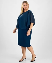 Connected Plus Cape Overlay Dress