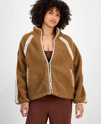 Now This Womens Crochet Trim Sherpa Fleece Jacket Pxs 4x Macys Exclusive