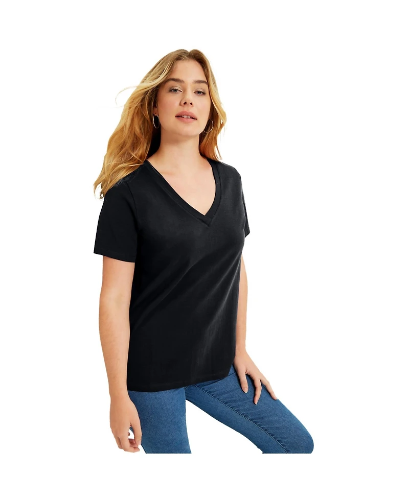 June + Vie Women's Plus Short-Sleeve V-Neck One Only Tee