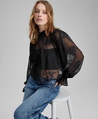 And Now This Women's Embroidered Sheer High-Neck Blouse, Macy's Exclusive