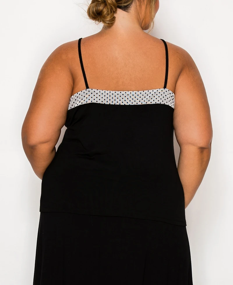 Coin 1804 Plus Size Dot Mesh Rayon Mix Panel Camisole Tank Top