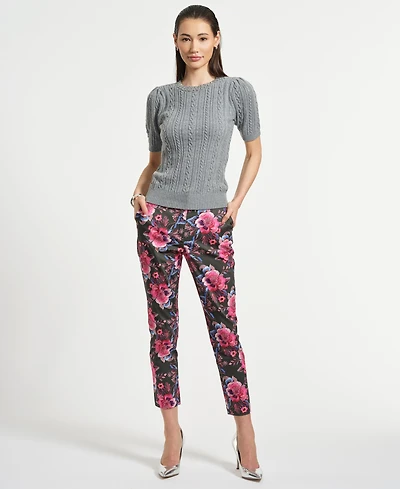 Isaac Mizrahi Women's Jewel Crewneck Short Sleeve Cable Sweater