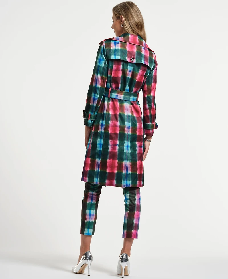 Isaac Mizrahi Women's Plaid Trench Coat