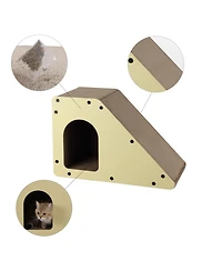 The Licker Store Kento 23.63" Minimalist Cardboard Angled Cat Cave Scratcher with Catnip, Almond