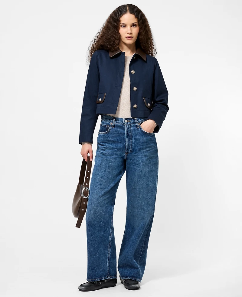 French Connection Women's Contrast Trim Two Pocket Cropped Jacket