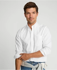Lands' End Men's Tailored Fit No Iron Solid Supima Cotton Pinpoint Buttondown Collar Dress Shirt