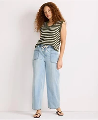 Lands' End Women's Lightweight Denim High Rise Relaxed Straight Pull On Pocket Jeans