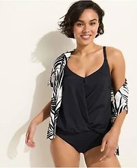 Lands' End Women's Smoothing Control Blouson Fauxkini One Piece Swimsuit