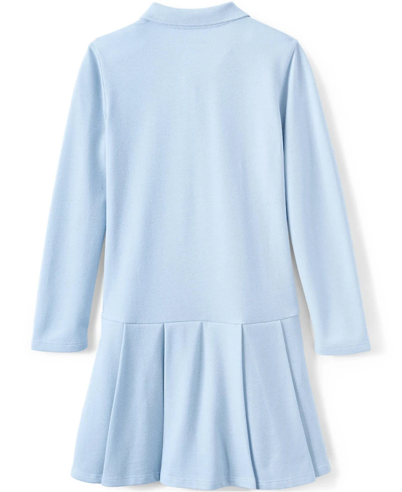 Lands' End School Uniform Girls Long Sleeve Mesh Pleated Polo Dress