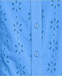 Lands' End Women's Plus Short Sleeve Mixed Media Eyelet Top