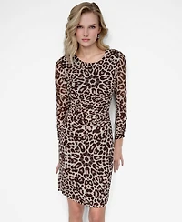 Dkny Women's Long Sleeve Ruched Mesh Dress
